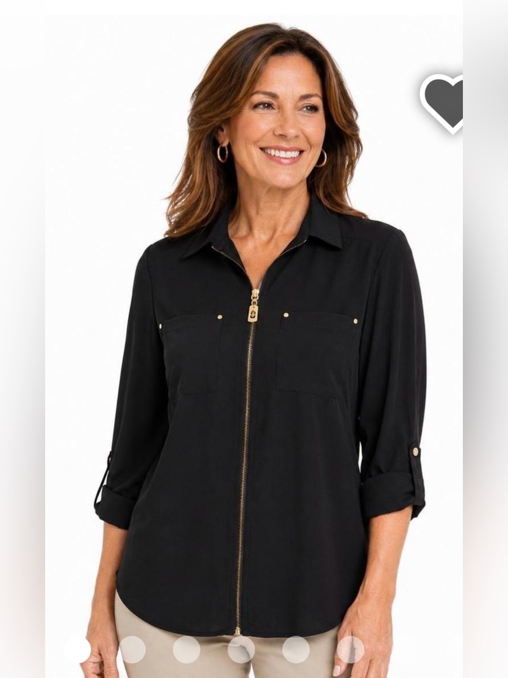 Michael Kors Black Button-Front Zip Shirt with Gold Hardware
